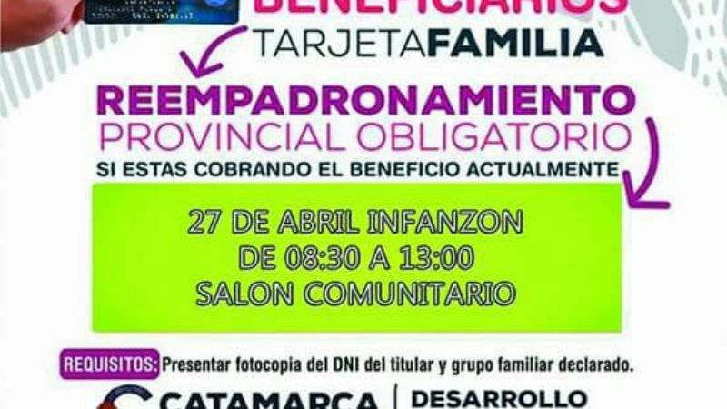 El reempadronamiento de las Tarjeta Pro-Familia llega a Infanzón