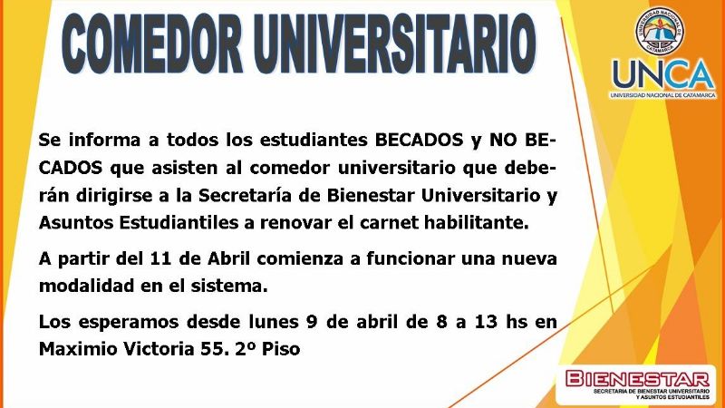 Renovación carnet Comedor Universitario