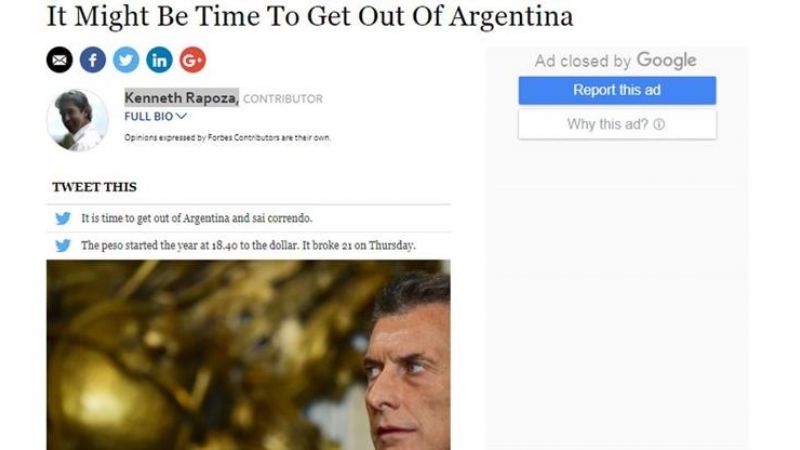 Forbes aconseja a inversores “a salir de la Argentina"