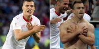 LAS ÁGUILAS dobles de Xhaka y Shaqiri en el festejo suizo.