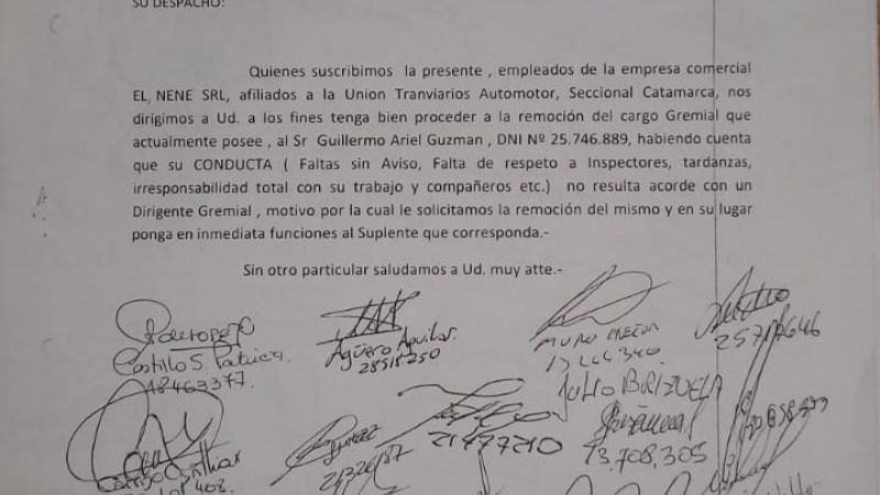 Chofer que pide ser reincorporado fue removido por irreparables faltas