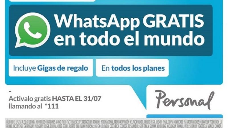 Personal presenta promoción especial: whatsapp gratis en todo el mundo