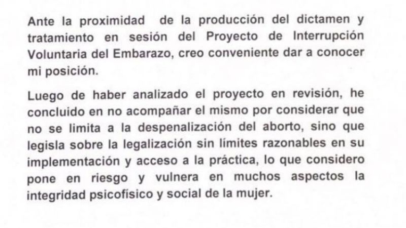 Inés Blas no votará por la despenalización del aborto