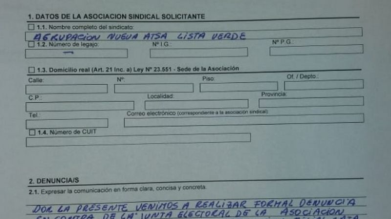 “Lista Verde” denunció a la Junta Electoral de ATSA