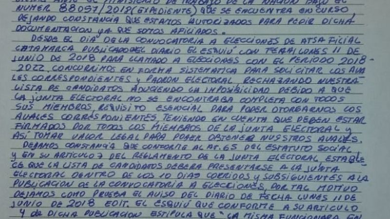 “Lista Verde” denunció a la Junta Electoral de ATSA