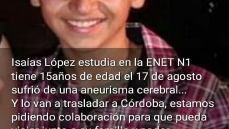 Piden ayuda para un estudiante de la ENET
