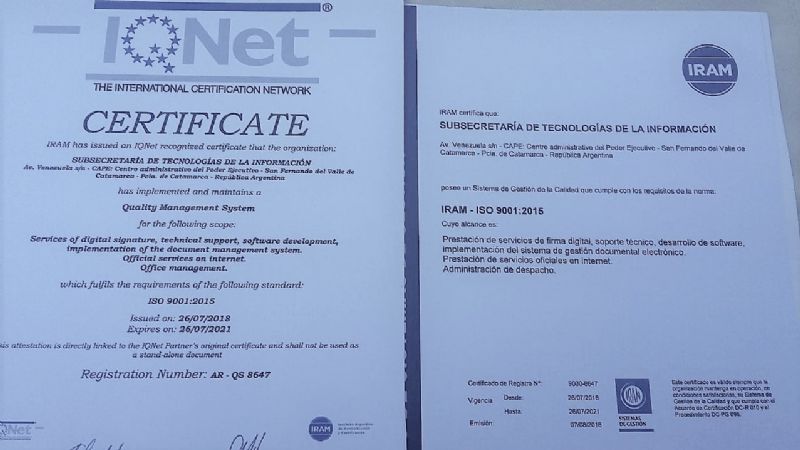 La Subsecretaría de Tecnologías certificó sus procesos con las normas IRAM ISO