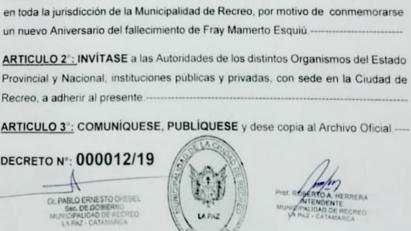 Asueto municipal en Recreo