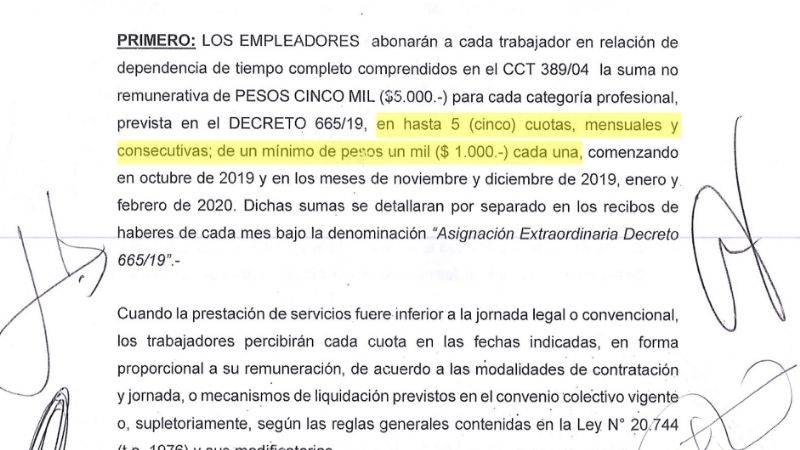 Gastronómicos cobrarán la suma de 5.000 pesos en hasta cinco cuotas