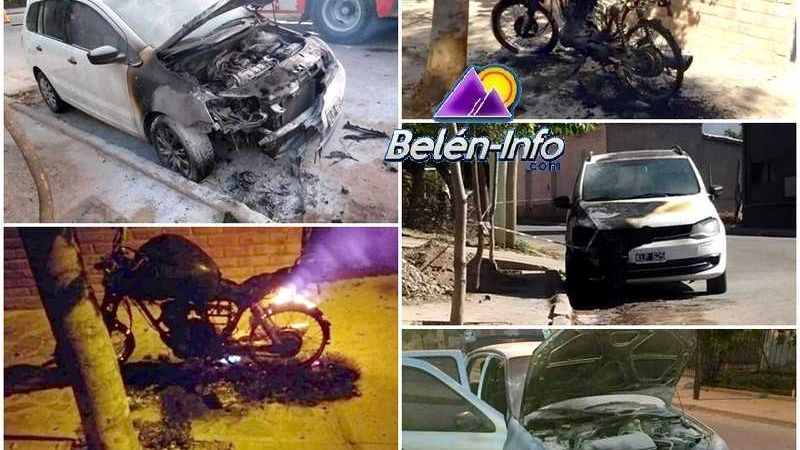 Vandalismo en Belén: incendiaron dos motos y dos autos