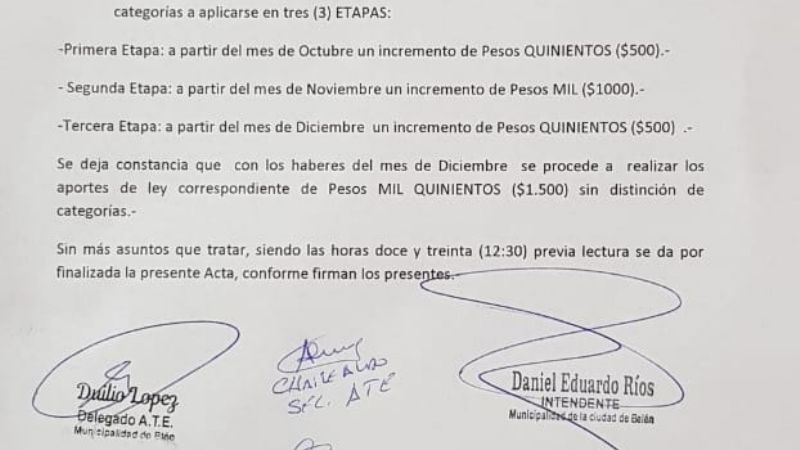 Incremento salarial y bono especial para municipales de Belén