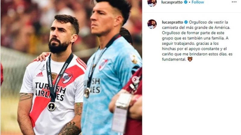 Lucas Pratto agradeció el apoyo de los hinchas de River