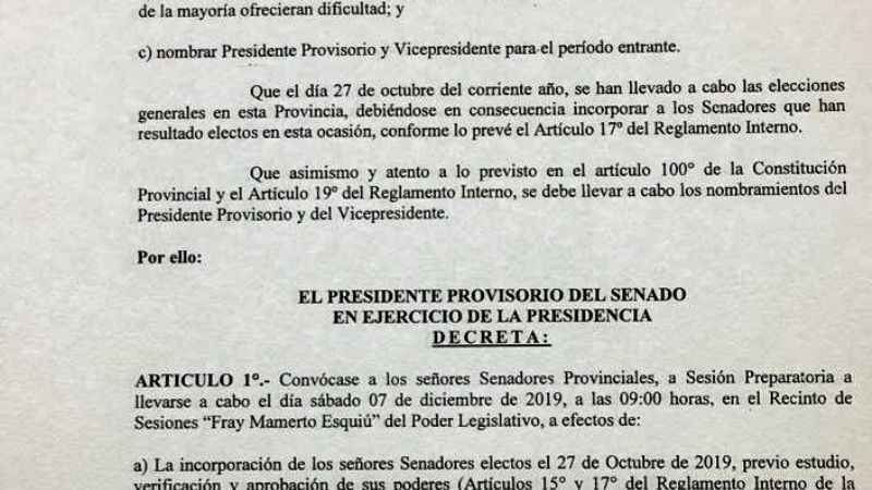 Convocan a sesión preparatoria en el Senado