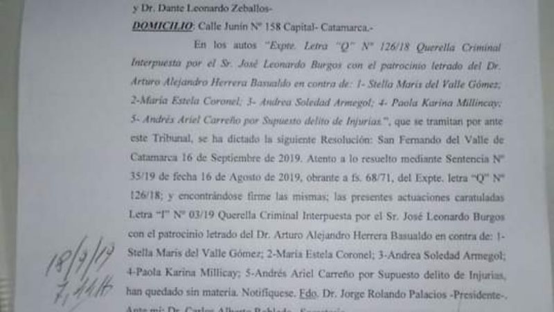 Dictan sobreseimiento por “injurias” a lista opositora a Burgos en ATSA