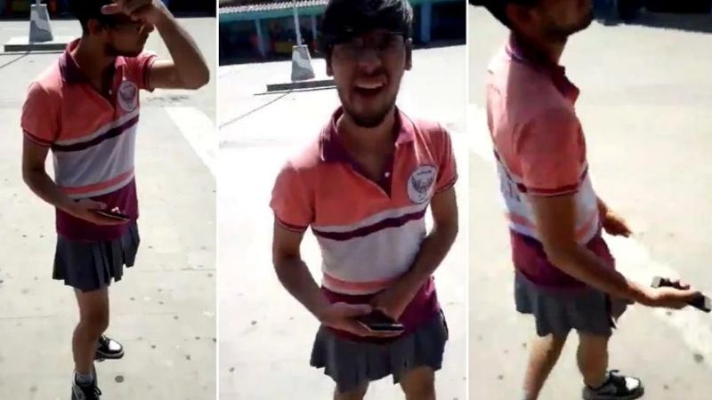 La ocurrencia de un alumno: le hacía calor y fue al colegio con pollera