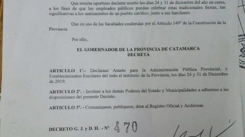 Asuetos para la Administración Pública por las fiestas