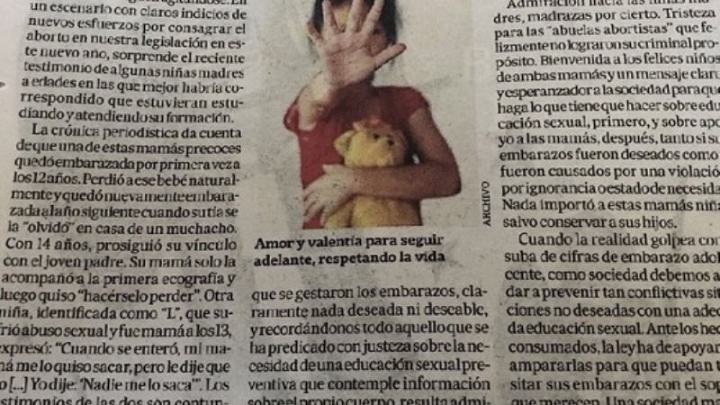 Repudian editorial que apoya la maternidad infantil
