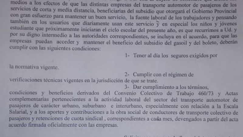 UTA pide participar del acuerdo por subsidio al transporte