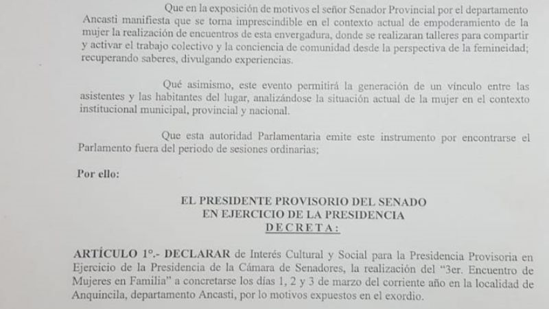 Declaran de interés el Tercer Encuentro de Mujeres en Familia
