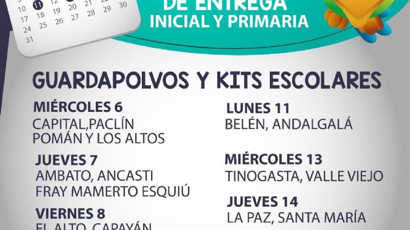 Cronograma de entrega de guardapolvos y de kits escolares