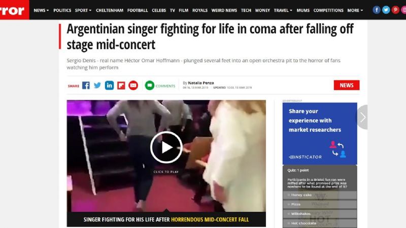 La caída de Sergio Denis llegó a periódicos ingleses