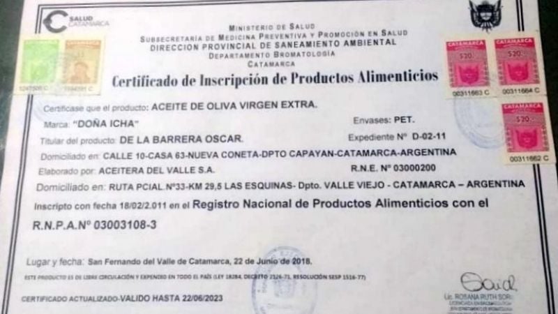 Aseguran que los aceites “Doña Icha” cuentan con todas las habilitaciones