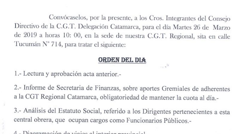 Reunión Consejo Directivo de la CGT Catamarca