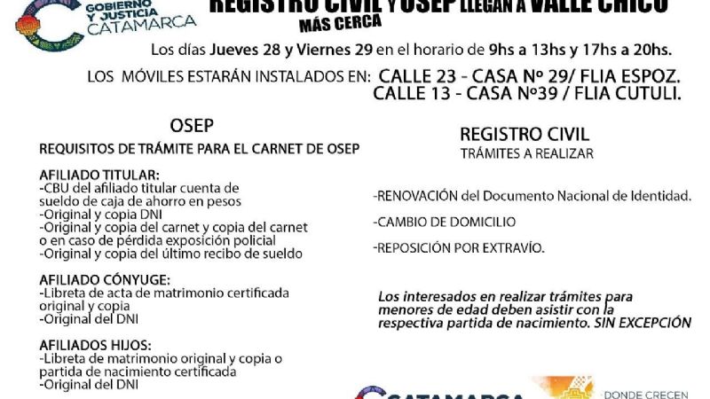 OSEP renovará carnés en Valle Chico