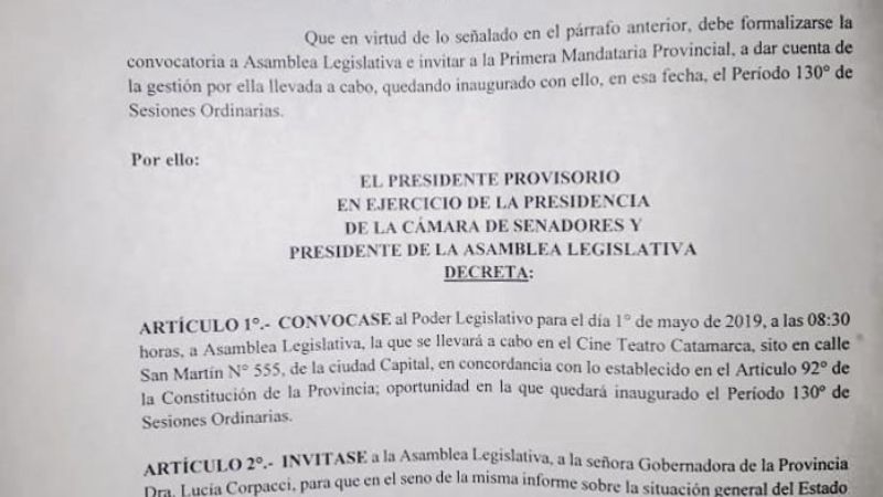 Convocan a la Asamblea Legislativa del 1 de mayo