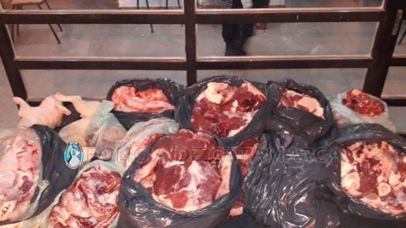 Llevaba en el baúl del auto 150 kg. de carne y dos lechones