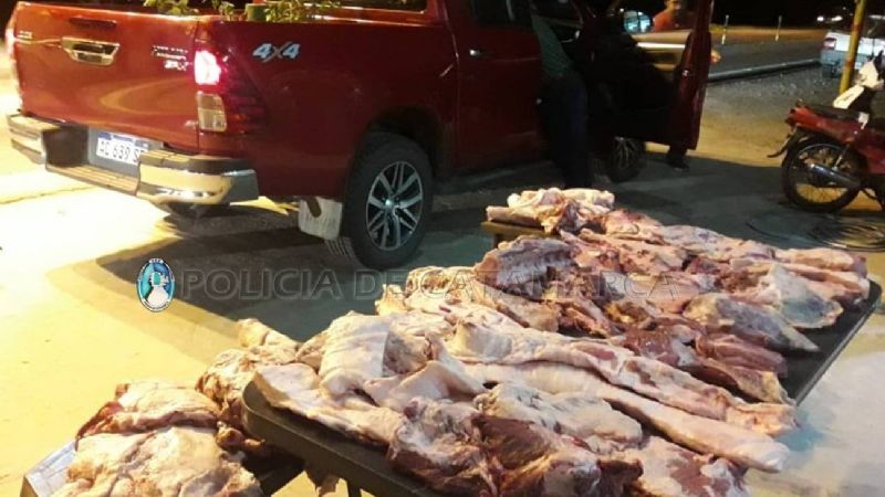 Decomisan carne vacuna y de cerdo en el puesto caminero El Portezuelo