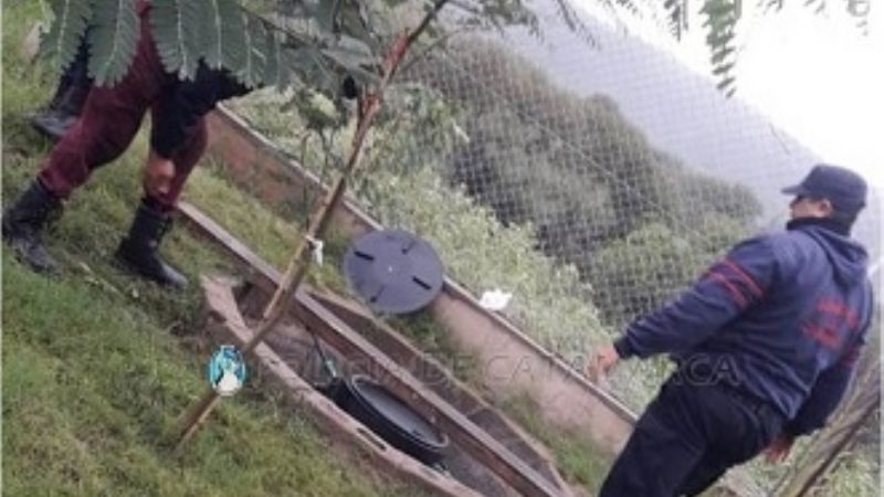 Bomberos reescatan a un perro que cayó en un pozo