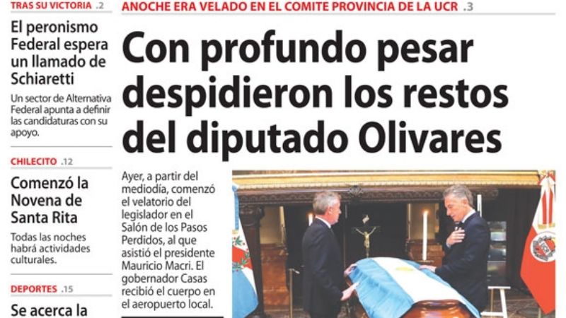 Sentido adiós al diputado Olivares en La Rioja