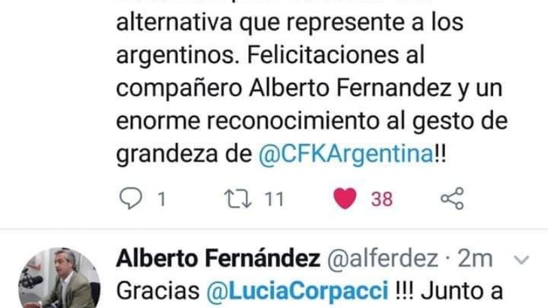 Así saludó Lucía la postulación de Alberto Fernández