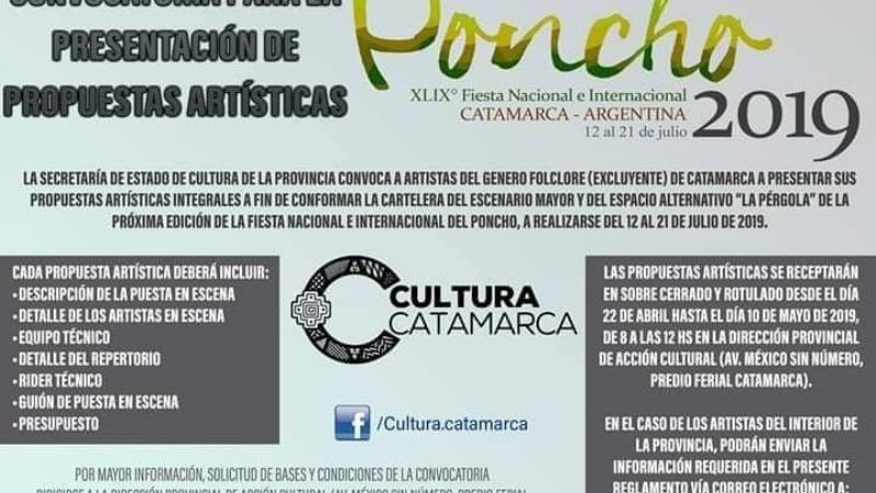 Última semana de recepción de propuestas artísticas para el Poncho 2019