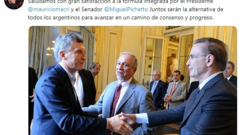 Castillo celebró la incorporación de Pichetto en la fórmula presidencial