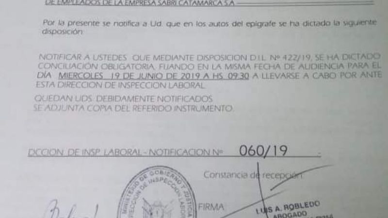 Conciliación obligatoria en el conflicto en la textil Sabri