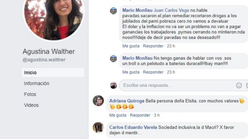 No le va bien a Agustina en Facebook