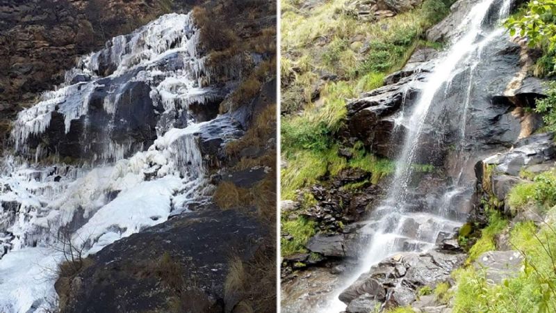 Se congeló una cascada en Tafí del Valle