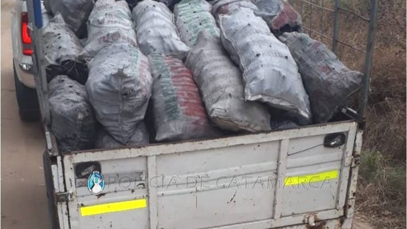 Secuestran 75 bolsas de carbón en un puesto caminero de Capayán