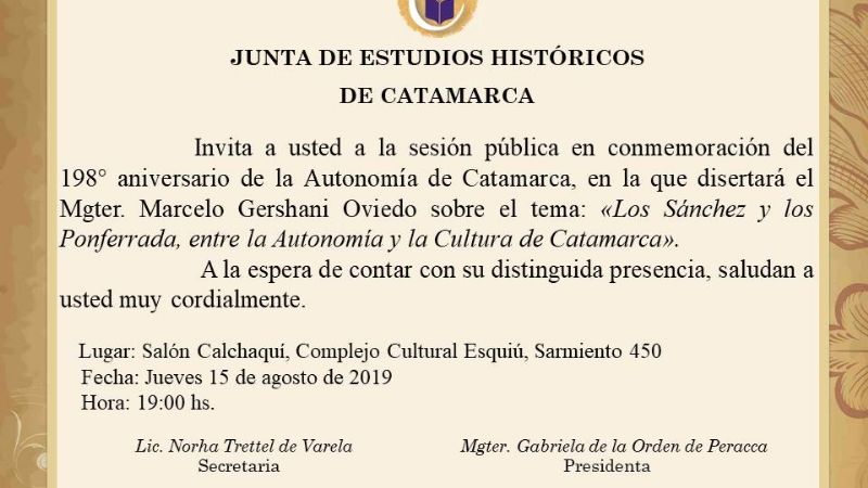 Disertación en adhesión a los 198 años de la Autonomía de Catamarca