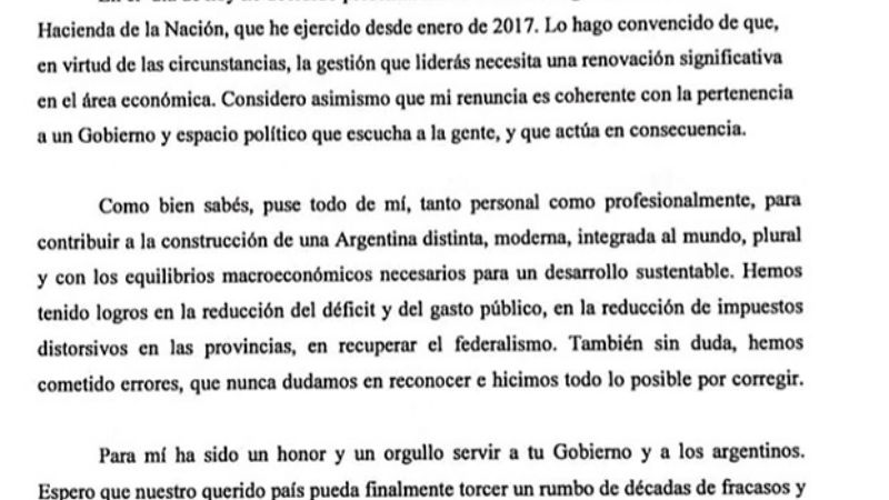 Renunció Dujovne y Lacunza será el nuevo ministro de Economía