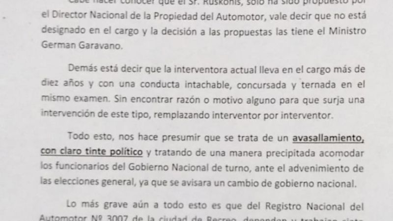 Con tinte político, intervinieron el Registro del Automotor de Recreo