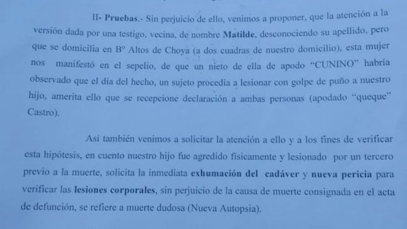 Muerte del joven Arias: “hay que descartar la hipótesis del suicidio”