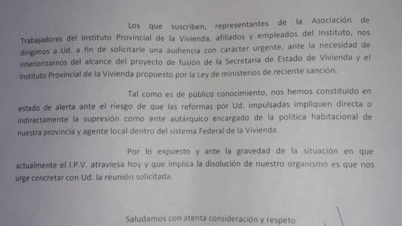 Trabajadores del IPV piden audiencia con el Gobernador