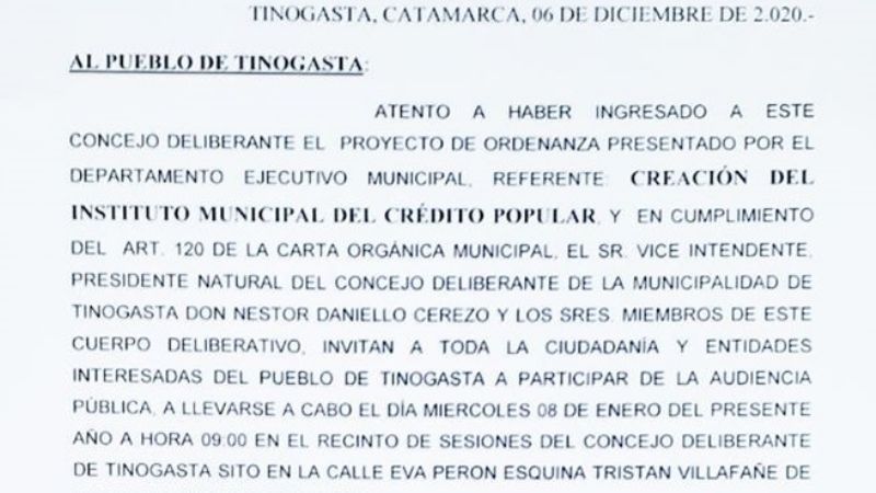 Audiencia pública por el Instituto Municipal de Crédito