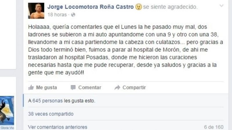 Brutal asalto a punta de pistola al "Roña" Castro