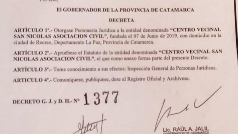 El Centro Vecinal del barrio San Nicolás ya cuenta con personería jurídica