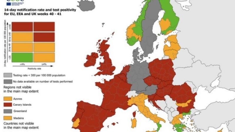 Europa: primer mapa de restricciones de viaje por el coronavirus