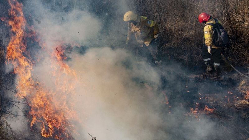 La llovizna ayuda a calmar las llamas en la ruta provincial N°4